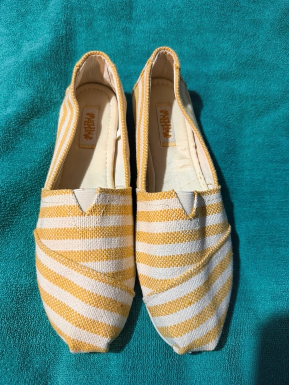 Striped Yellow & White Slip-On Women’s Casual Flats